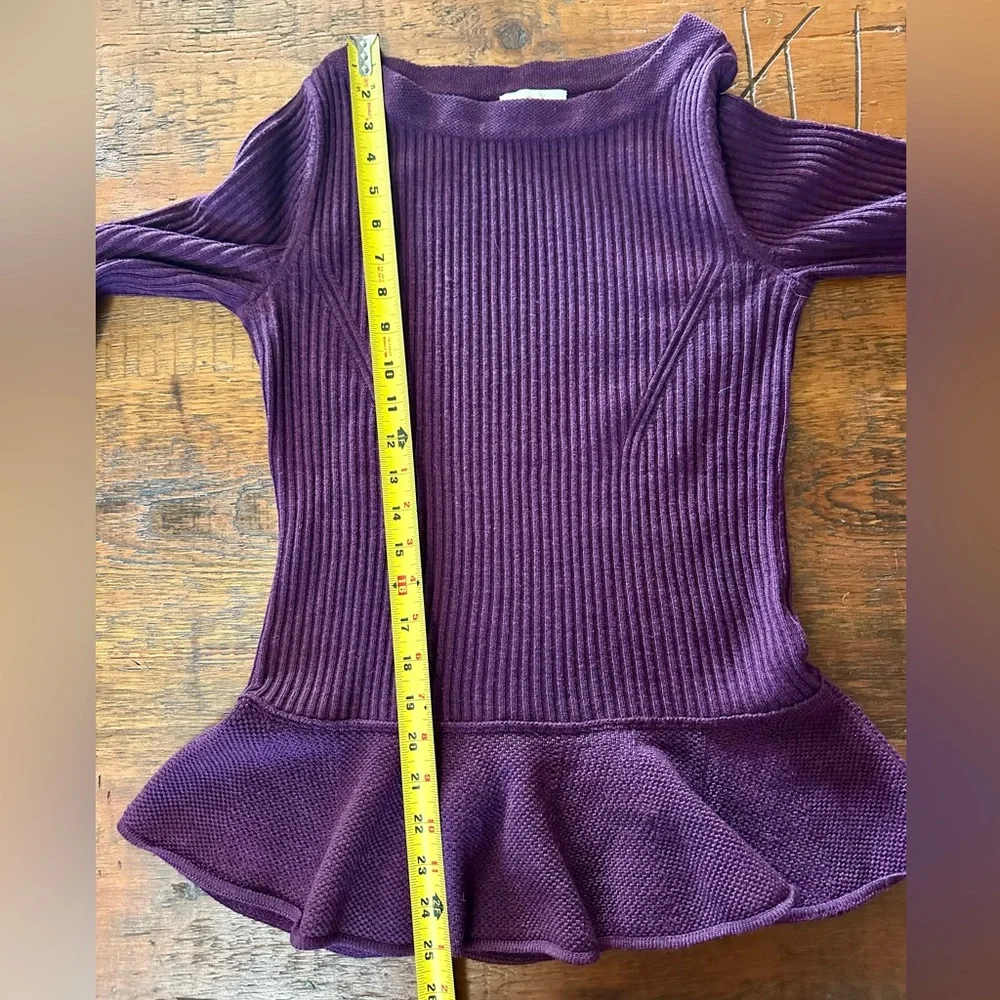EUC Tory Burch Ramona Merino Peplum Sweater, Plum color, boat neck, size M